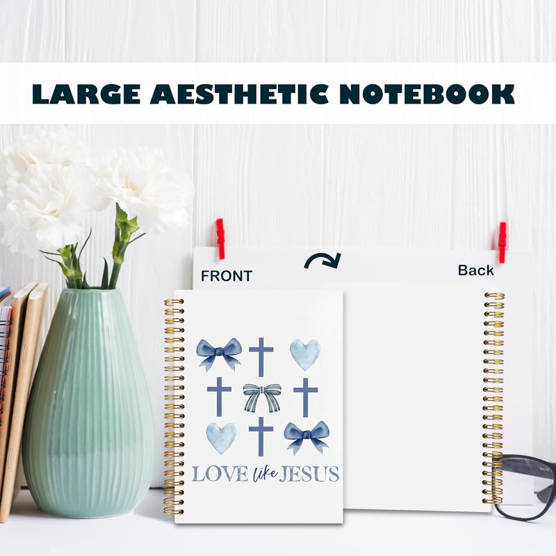 BearCake Love Like Jesus Christian Notebook Journal, Christian Gifts for Women, Blue Coquette Bow Cross Prayer Journal for Woman, Bible Journaling Hardcover Spiral Notebook 5.5x8.3 - Image 4